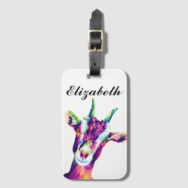 Colourful Goat Pop Art Personalized Luggage Tag (Front Vertical)