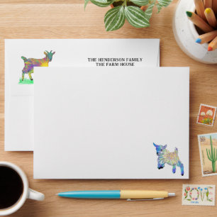 Colourful Goat Themed Birthday Party Return Addres Envelope