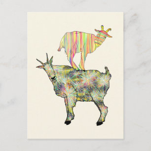 Colourful goats funny illustration postcard