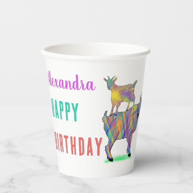 Colourful Goats Personalized Birthday Party Paper Cups (Front)