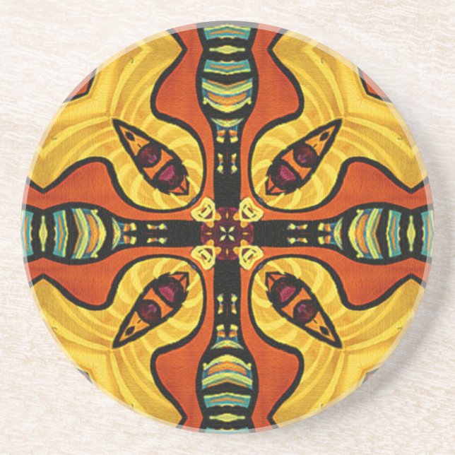 Colourful Gold and Red Coaster (Front)