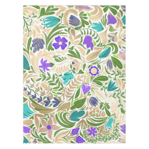 Colourful Gold Floral Leaf Illustration Pattern Tablecloth