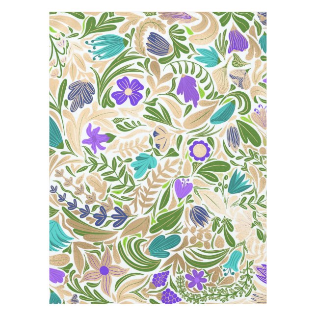 Colourful Gold Floral Leaf Illustration Pattern Tablecloth (Front)