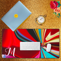 Colourful Gold Flower Monogram Liquify Abstract  Desk Mat