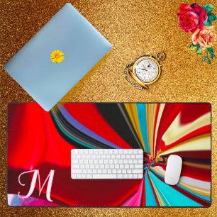 Colourful Gold Flower Monogram Liquify Abstract  Desk Mat