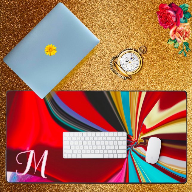 Colourful Gold Flower Monogram Liquify Abstract  Desk Mat (Creator Uploaded)