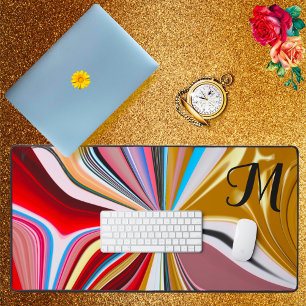 Colourful Gold Flower Monogram Liquify Abstract  Desk Mat