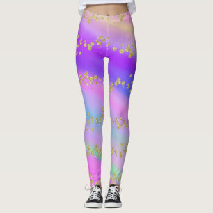 Colourful Gold Glitter Unicorn Leggings