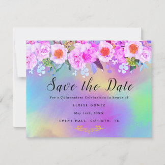 Colourful Gold Quinceañera Save the Date Card