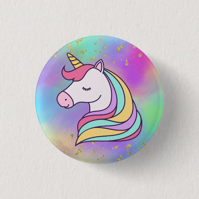 Colourful Gold Speckled Magical Unicorn 1 Inch Round Button (Front)