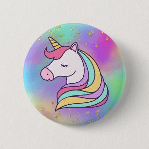 Colourful Gold Speckled Magical Unicorn Button
