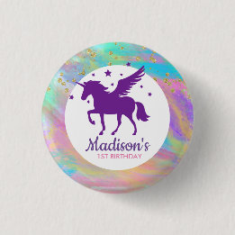 Colourful Gold Speckled Purple Unicorn Birthday 1 Inch Round Button