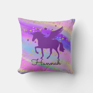 Colourful Gold Speckled Purple Unicorn Throw Pillow