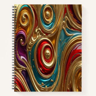 Colourful Gold Spirals - Spiral Notebook