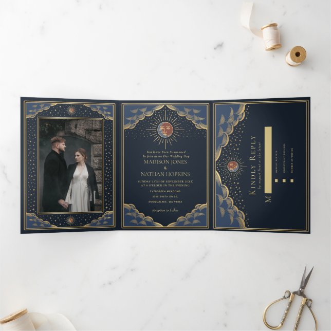 Colourful Gold Sun and Moon Tarot Card Wedding (Inside)