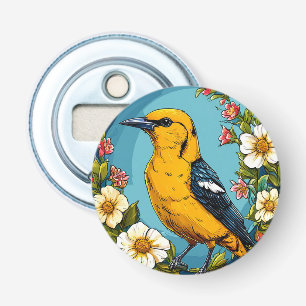 Colourful Golden oriole Bird Amid Blooming Flowers Bottle Opener