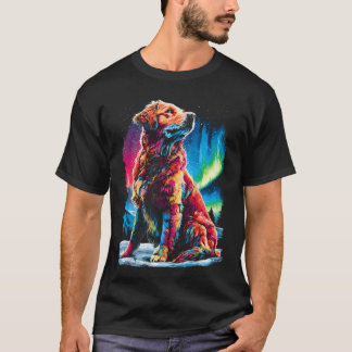 Colourful Golden Retriever Dog Aurora Borealis T-Shirt
