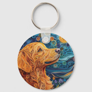 Colourful Golden Retriever Dog Portrait Keychain
