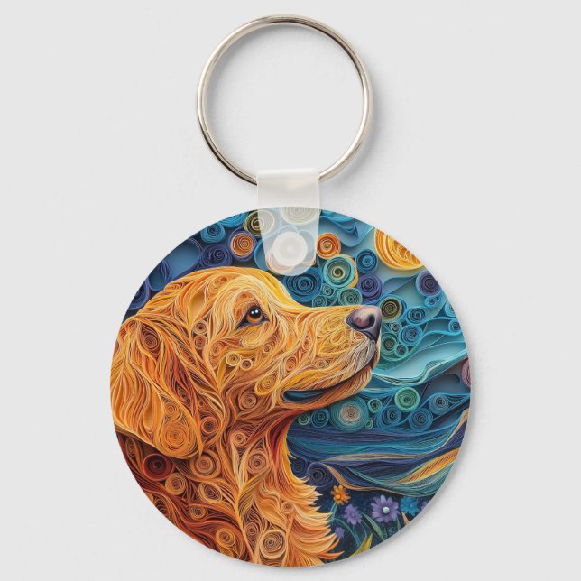 Colourful Golden Retriever Dog Portrait Keychain (Front)