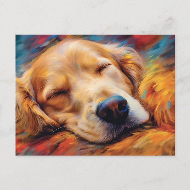 Colourful Golden Retriever sleeping Postcard (Front)