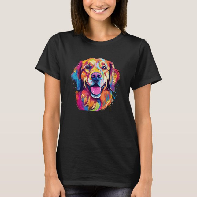 Colourful Golden Retriever with big eyes Portrait  T-Shirt (Front)