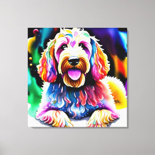 Colourful Goldendoodle Sketch Wrapped Canvas