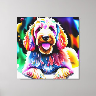 Colourful Goldendoodle Sketch Wrapped Canvas