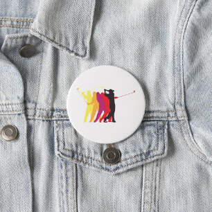 Colourful Golf Swing Silhouette Golfer Outline 3 Inch Round Button