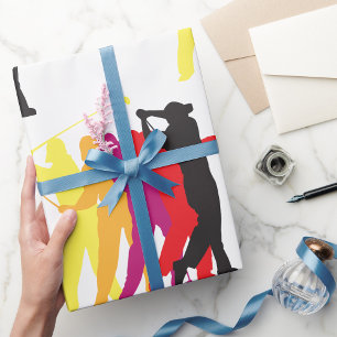 Colourful Golf Swing Silhouette Golfer Outline Wrapping Paper