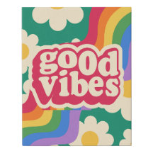 Colourful Good Vibes Only Inspirational Canvas Art