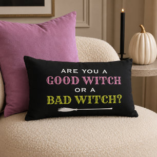Colourful Good Witch or Bad Witch Halloween Lumbar Pillow