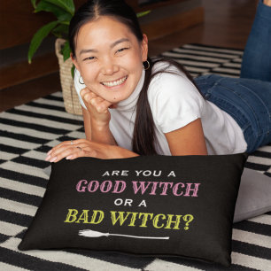 Colourful Good Witch or Bad Witch Halloween Lumbar Pillow