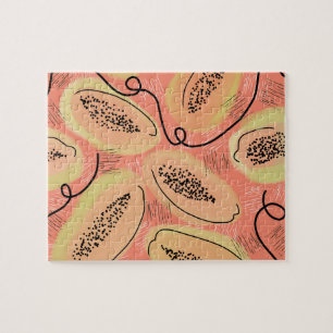 Colourful Gouache Watercolor Papaya Abstract Art Jigsaw Puzzle