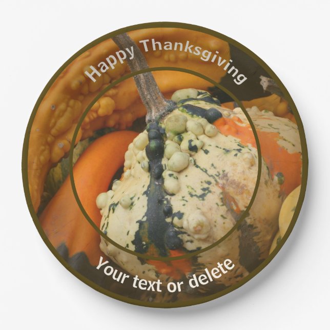 Colourful Gourds Personalized Fall Thanksgiving Paper Plate (Front)