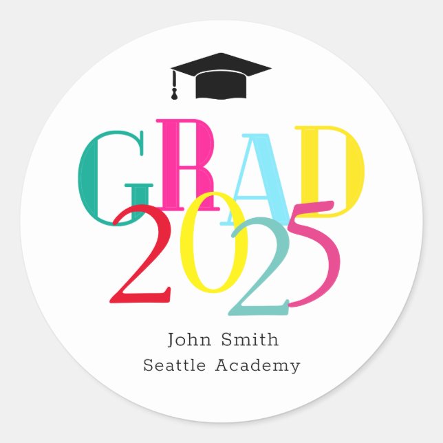 Colourful GRAD 2024 Custom Graduation Sticker (Front)
