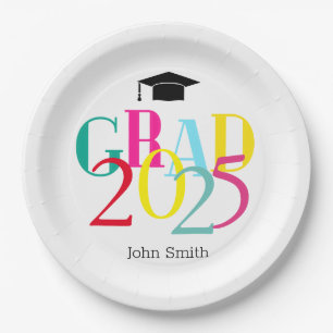 Colourful GRAD 2024 Graduation Party Custom Paper Paper Plate