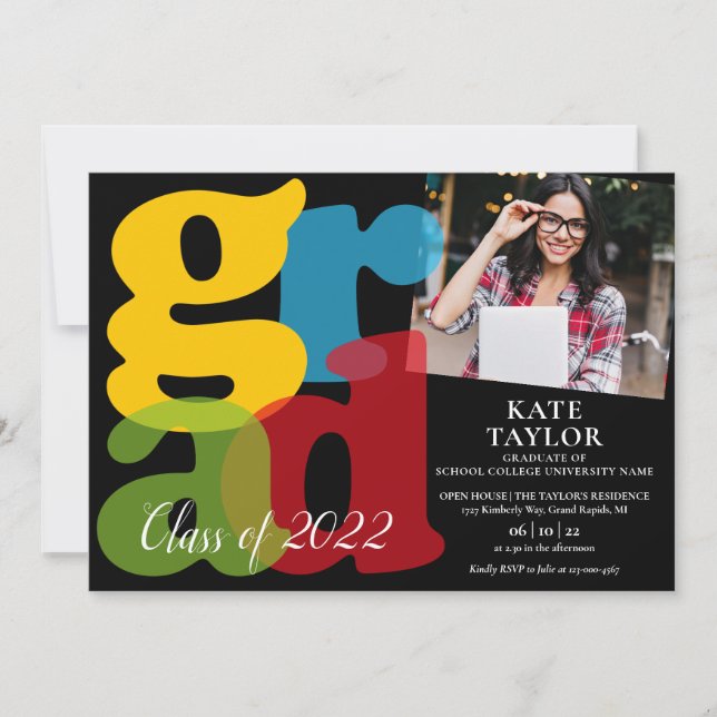 Colourful Grad 2 Photo Graduation Party Invitation (Front)