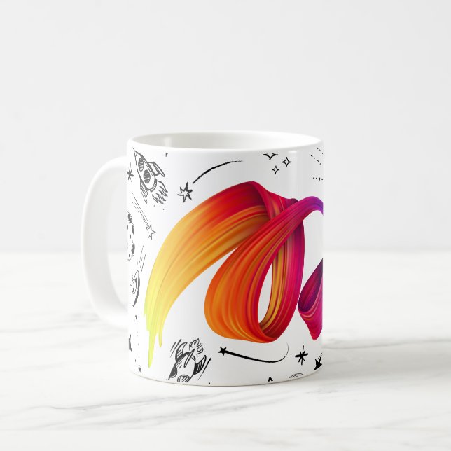 Colourful Gradient Brush Art with Space Doodles Coffee Mug (Front Left)