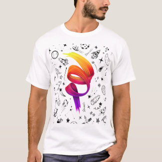 Colourful Gradient Brush Art with Space Doodles T-Shirt