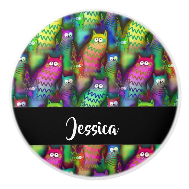 Colourful gradient cats pattern ceramic knob (Front)