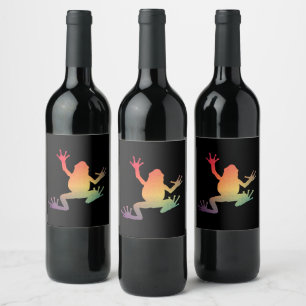 Colourful Gradient Frog Lover Gifts Wine Label