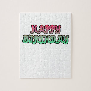 Colourful Gradient Happy Birthday Typography Jigsaw Puzzle