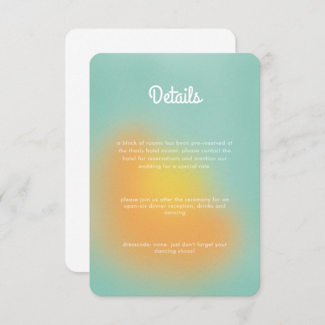 Colourful Gradient Mint Orange Wedding Enclosure Card (Front/Back)