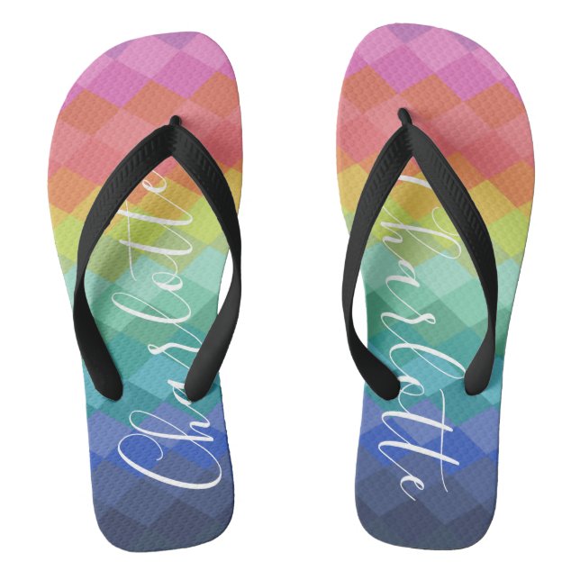 Colourful Gradient Personalized Name Bachelorette Flip Flops (Footbed)