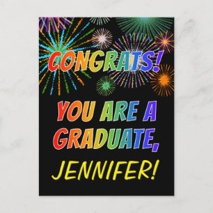 Colourful Graduation Congratulations + Custom Name Postcard