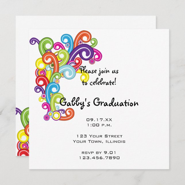 Colourful Graduation Party Invitation (Front/Back)