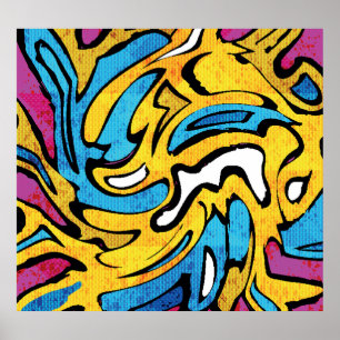 Colourful Graffiti Abstract Black Background Poster