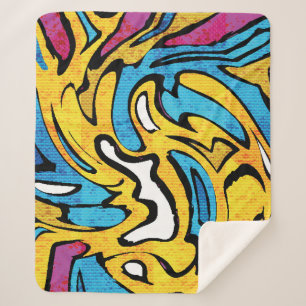 Colourful Graffiti Abstract Black Background Sherpa Blanket