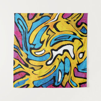 Colourful Graffiti Abstract Black Background Tapestry
