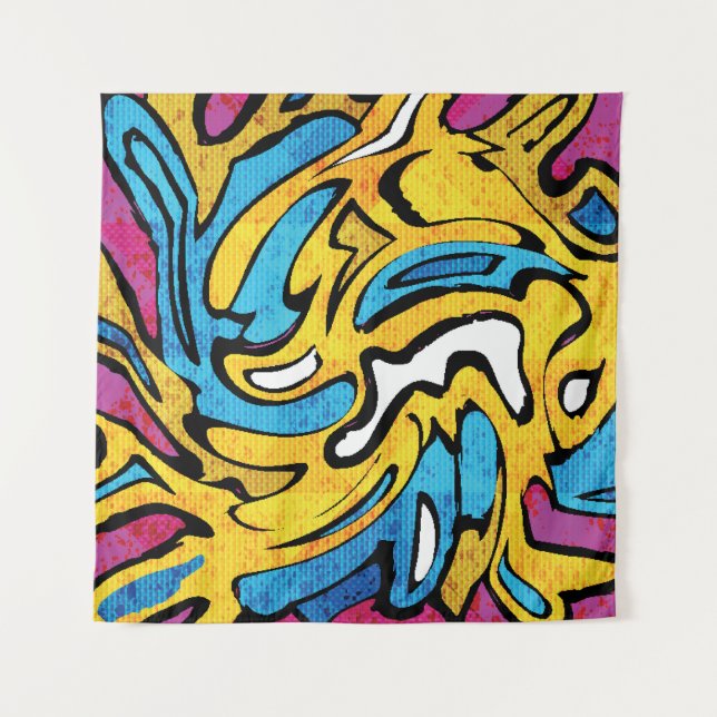 Colourful Graffiti Abstract Black Background Tapestry (Front)